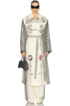Jean Paul Gaultier Tattoo Trench Coat in Ecru Black & Red - Cream. Size L (also in M, S).