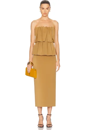 Dagmar Sculpted Maxi Dress in Dull Gold - Mustard. Size 32 (also in 34, 36, 38, 40).