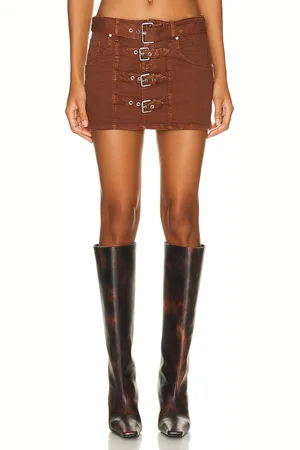 BLUMARINE Buckle Mini Skirt in Camoscio - Brown. Size 36 (also in ).