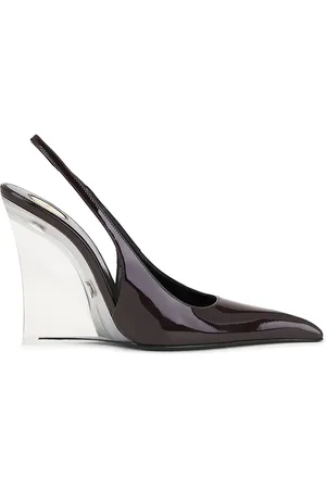 Saint Laurent Miller Wedge Pump in Marron Glace - Wine. Size 36 (also in 36.5, 37, 37.5, 38, 38.5, 39, 40, 41).