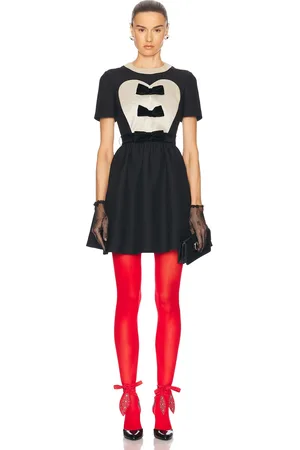 VALENTINO Short Sleeve Mini Dress in Nero & Soft Beige - Black. Size 40 (also in ).