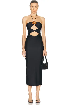 Shani Holly Midi Dress in Black - Black. Size L (also in M, S, XS).