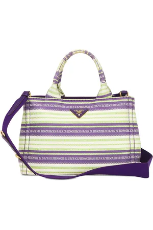 Prada Striped Canapa Tote Bag in Multi - White,Lavender,Green. Size all.
