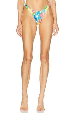 Heavy Manners High Cut Cheeky Bikini Bottom in La Sera Prima - Blue. Size L (also in M, S, XL, XS).