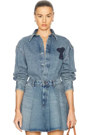 Ami ADC Cropped Shirt in Used Indigo Denim - Blue. Size M (also in S).