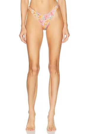 Heavy Manners High Cut Cheeky Bikini Bottom in Its in Its In His Kiss - Peach,Pink. Size L (also in M, S, XL, XS).
