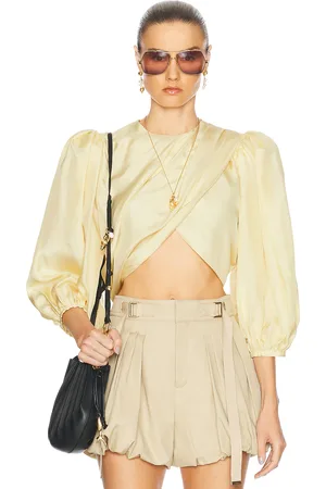 Chloé Cropped Puff Sleeves Draped Top in Powder Yellow - Yellow. Size 38 (also in 40, 42).