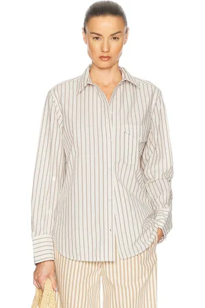 Citizens of Humanity Shay Shirt in Albi Stripe - Beige. Size L (also in M, S, XL, XS).