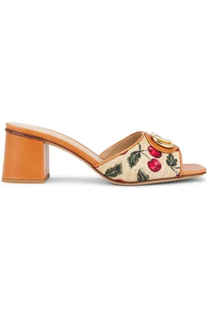 VALENTINO GARAVANI V Logo Signature Slide in Naturale & Rosso - Tan. Size 36 (also in 37, 37.5, 38.5, 39, 39.5, 41).