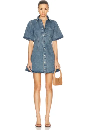 Ami Short Sleeve Shirt Dress in Used Indigo Denim - Blue. Size L (also in M, S).