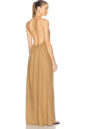 NILI LOTAN Lelia Halterneck Dress in Khaki - Tan. Size L (also in M, S).
