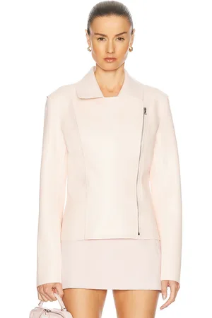 Norma Kamali Gang Waist Vegan Leather Jacket in Baby - Blush. Size L (also in M, S, XS).