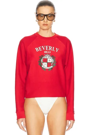 Sporty & Rich Beverly Hills Crest Soft Crewneck Sweatshirt in Ruby - Red. Size L (also in M, S, XL, XS).
