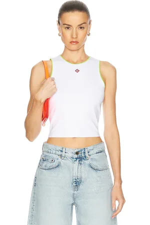 Casablanca Cropped Tank Top in Diamond Logo - White. Size L (also in M, S, XS).