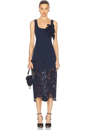 Oscar de la Renta Long Knit Dress in Navy - Navy. Size L (also in M, S, XS).
