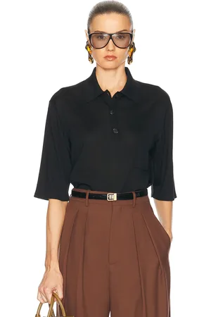 Saint Laurent Short Sleeve Polo Top in Noir - Black. Size L (also in M, S, XL, XS).