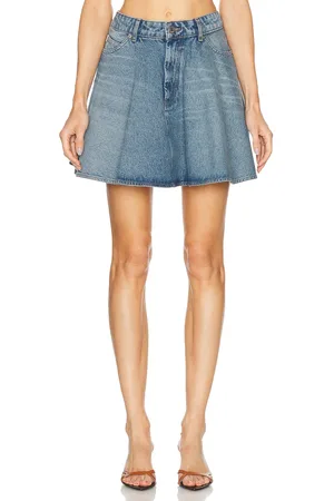 Ami Flare Mini Skirt in Used Indigo Denim - Blue. Size 25 (also in 26, 27, 28, 29, 30).