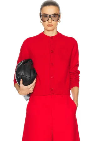 Ami Crewneck Cardigan in Poppy - Red. Size L (also in M, S, XS).