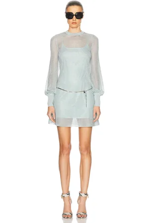Tom Ford Long Sleeve Mini Dress in Combo Silver & Sky Blue - Mint. Size L (also in S).
