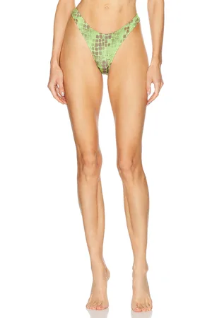 Heavy Manners High Cut Cheeky Bikini Bottom in Lizard With A Ladder - Sage. Size L (also in M, S, XL, XS).