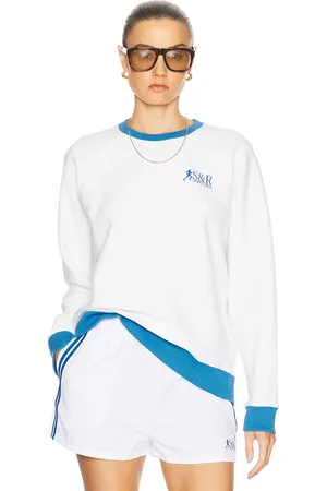 Sporty & Rich Runner Soft Crewneck Sweatshirt in White - White. Size L (also in M, S, XL, XS).
