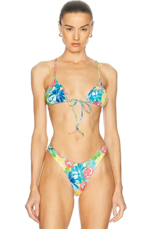 Heavy Manners Triangle Front Tie Bikini Top in La Sera Prima - Blue. Size L (also in M, S, XL, XS).
