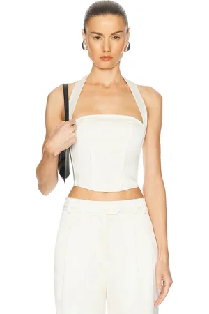 FLEUR DU MAL Satin Halter Corset Top in Vanilla - Ivory. Size 0 (also in 2, 6).