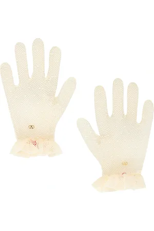 VALENTINO GARAVANI V Logo Signature Gloves in Betulla & Oro - White. Size 6.5 (also in ).