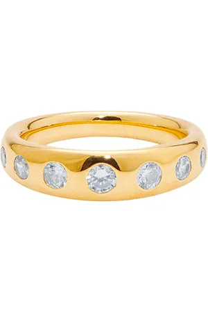mega 7 Stone Pinky Ring in 14k Yellow Gold Plated - Metallic Gold. Size 3 (also in 3.5, 4).
