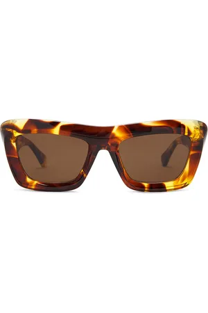 Bottega Veneta Scoop Rectangular Sunglasses in Havana & Brown - Brown. Size all.