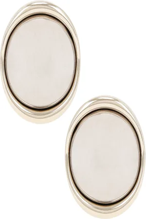 Saint Laurent Oval Earrings in Or Pale & Argent Oxy - Ivory. Size all.