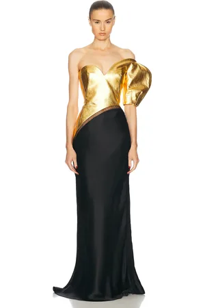GABRIELA HEARST Giulia Dress in Black & Gold - Metallic Gold. Size 36 (also in ).