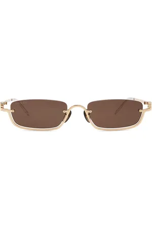 Gucci Rectangular Sunglasses in Gold & Brown - Brown. Size all.