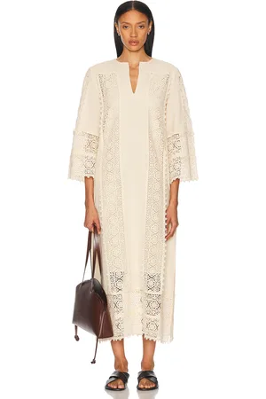By Malene Birger Delane Embroidered Midi Dress in Soft White - Cream. Size 34 (also in ).