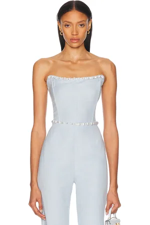 La Porte Birkin Pearl Corset Top in Cashmere Blue - Baby Blue. Size L (also in M, S, XS).