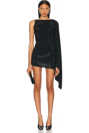 ALEXANDRE VAUTHIER Macro Crystal Draped Mini Dress in Black - Black. Size 36 (also in 38, 40, 42, 44).