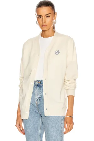 Comme des Garçons White Heart Cardigan in Natural - Cream. Size XS (also in L, M, S).