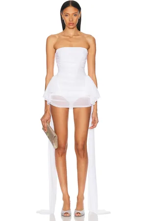 Norma Kamali Strapless Bill Pickleball Bow Dress in Snow White - White. Size L (also in M, S, XL, XS).