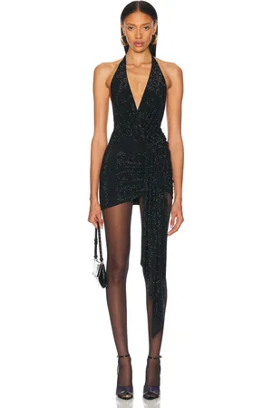 ALEXANDRE VAUTHIER Macro Crystal Mini Dress in Black - Black. Size 36 (also in 38, 40, 42, 44).