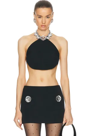 AREA Jumbo Crystal Halter Top in Black - Black. Size 0 (also in ).