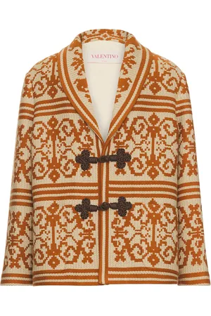 VALENTINO Shawl Jacket in Brown & Latte - Brown. Size 48 (also in 50, 52).