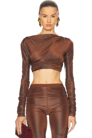 Rick Owens Jade Long Sleeve Crop Top in Rust - Rust. Size 38 (also in 40, 42, 44).
