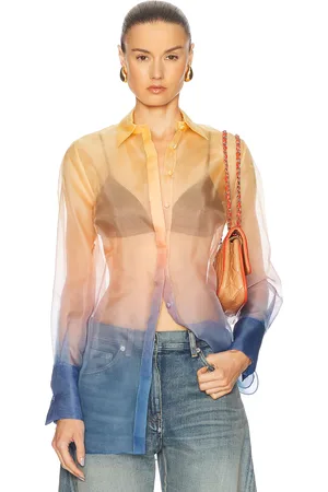 MONSE Sunset Sheer Boxy Shirt in Soft Sunset Ombre - Orange. Size 0 (also in 2, 4, 6, 8).