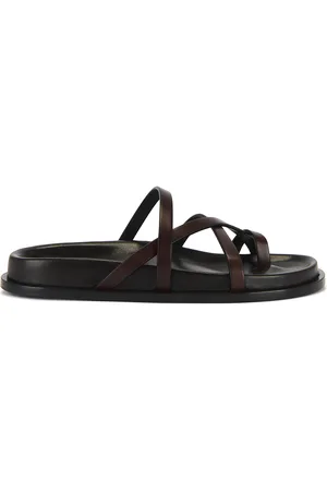 Saint Laurent Mathis Flat Sandal in Ultra Dark Brown - Chocolate. Size 36 (also in 36.5, 37, 38, 38.5, 39, 39.5, 40, 41, 42).