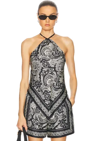 NILI LOTAN Audrey Silk Cami Top in Black & Ivory Paisley - Black. Size XS (also in ).