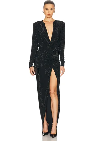 ALEXANDRE VAUTHIER Macro Crystal Maxi Dress in Black - Black. Size 34 (also in 36, 38, 40, 42, 44).