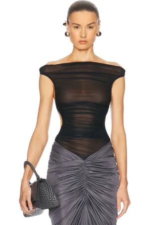 Atlein Cut Out Ruched Top in Black - Black. Size 36 (also in 38, 40).