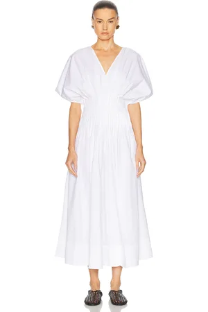 Dagmar Poplin V Neck Dress in White - White. Size 32 (also in 34, 36, 38, 40).