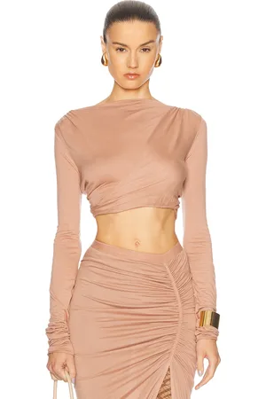 Rick Owens Jade Long Sleeve Crop Top in Nude - Pink. Size 38 (also in 40, 42, 44).