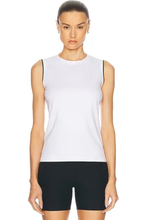 Varley Arton Performance Tank Top in White & Forest - White. Size L (also in M, S, XS).